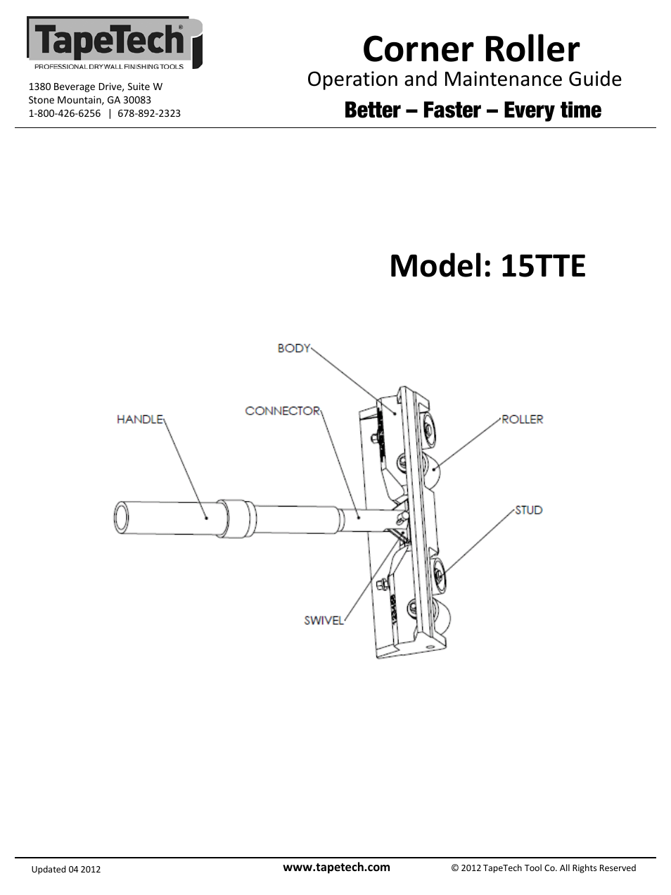 TapeTech 15TTE Corner Roller User Manual | 2 pages