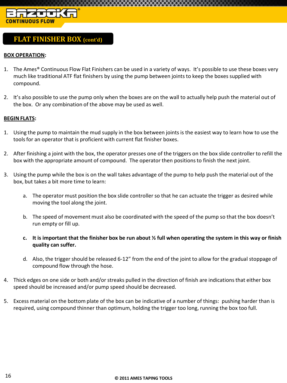 Flat finisher box | TapeTech T05CF Bazooka Continuous Flow Taper User Manual | Page 17 / 29