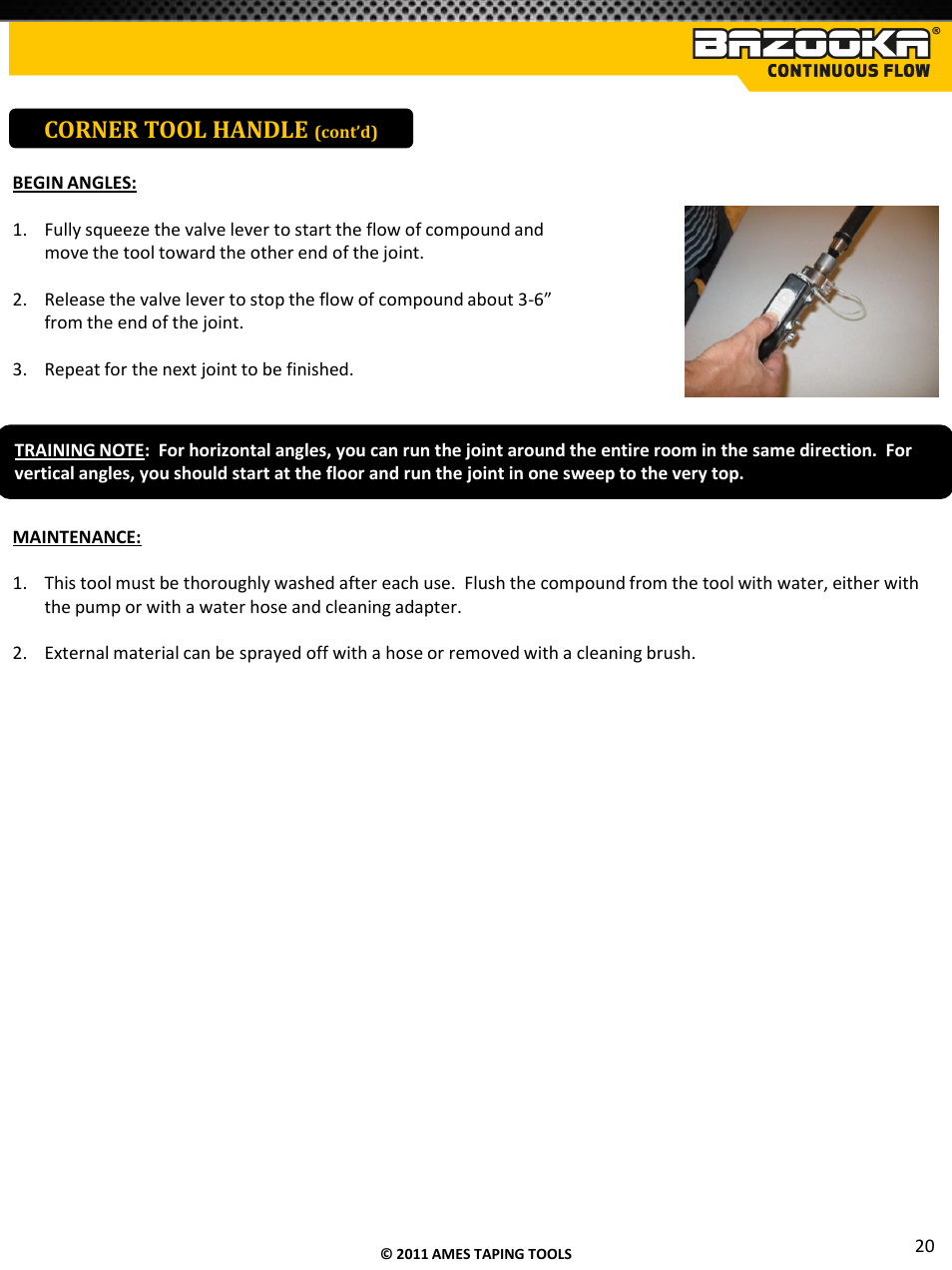 Corner tool handle | TapeTech T05CF Bazooka Continuous Flow Taper User Manual | Page 21 / 29