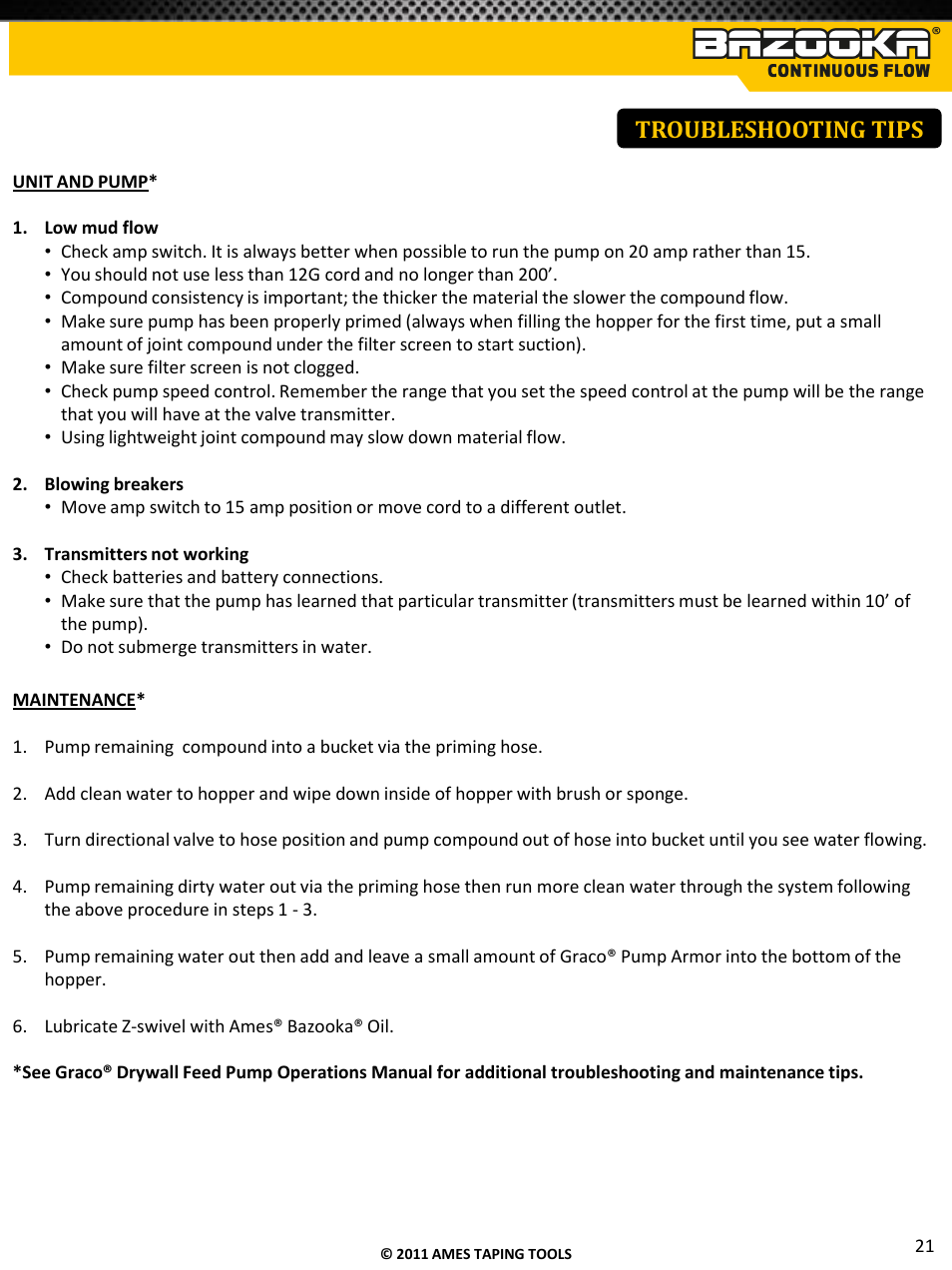 Troubleshooting tips | TapeTech T05CF Bazooka Continuous Flow Taper User Manual | Page 22 / 29