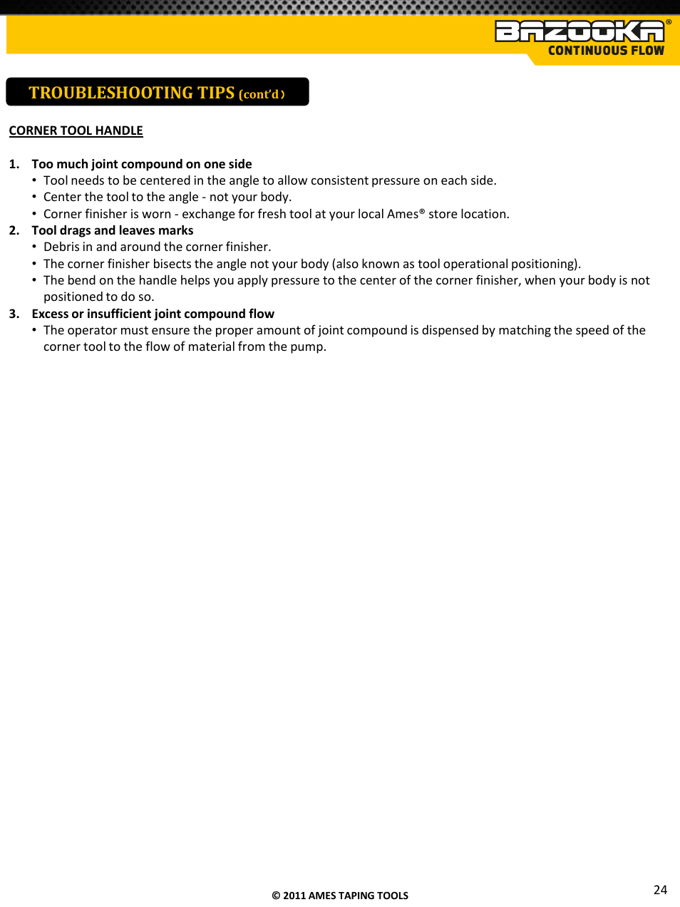 Troubleshooting tips | TapeTech T05CF Bazooka Continuous Flow Taper User Manual | Page 25 / 29