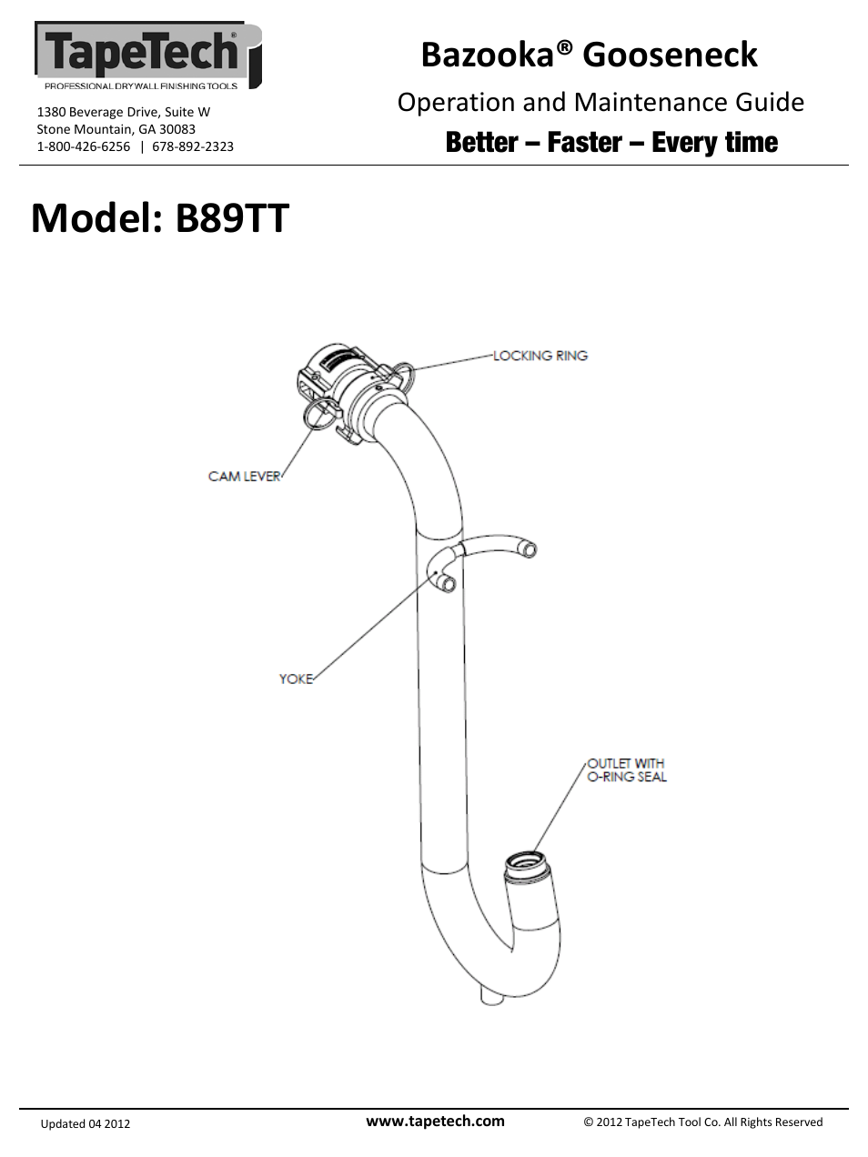 TapeTech B89TT Gooseneck Adapter for Bazooka Pump User Manual | 2 pages