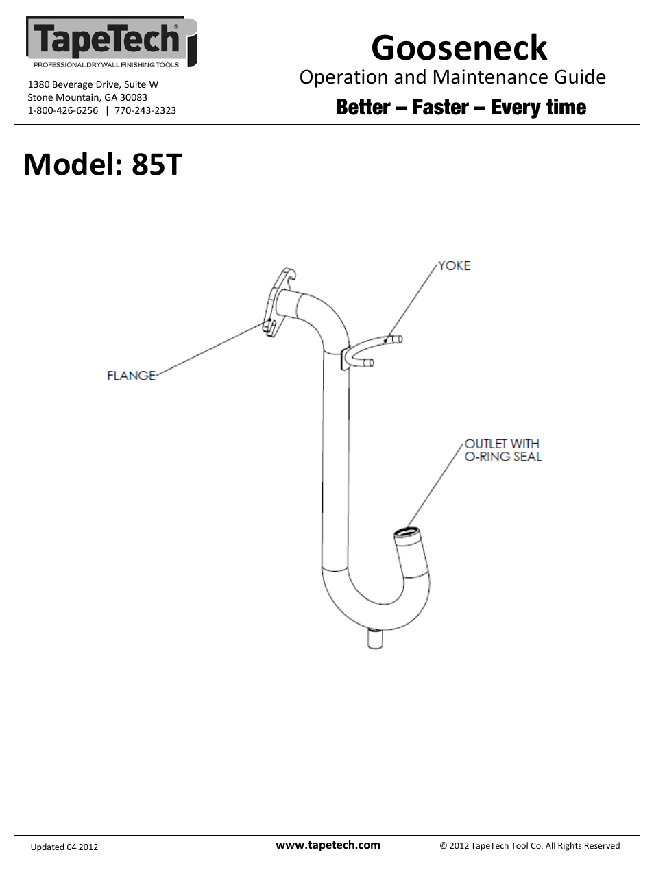 TapeTech 85T Gooseneck Adapter User Manual | 2 pages