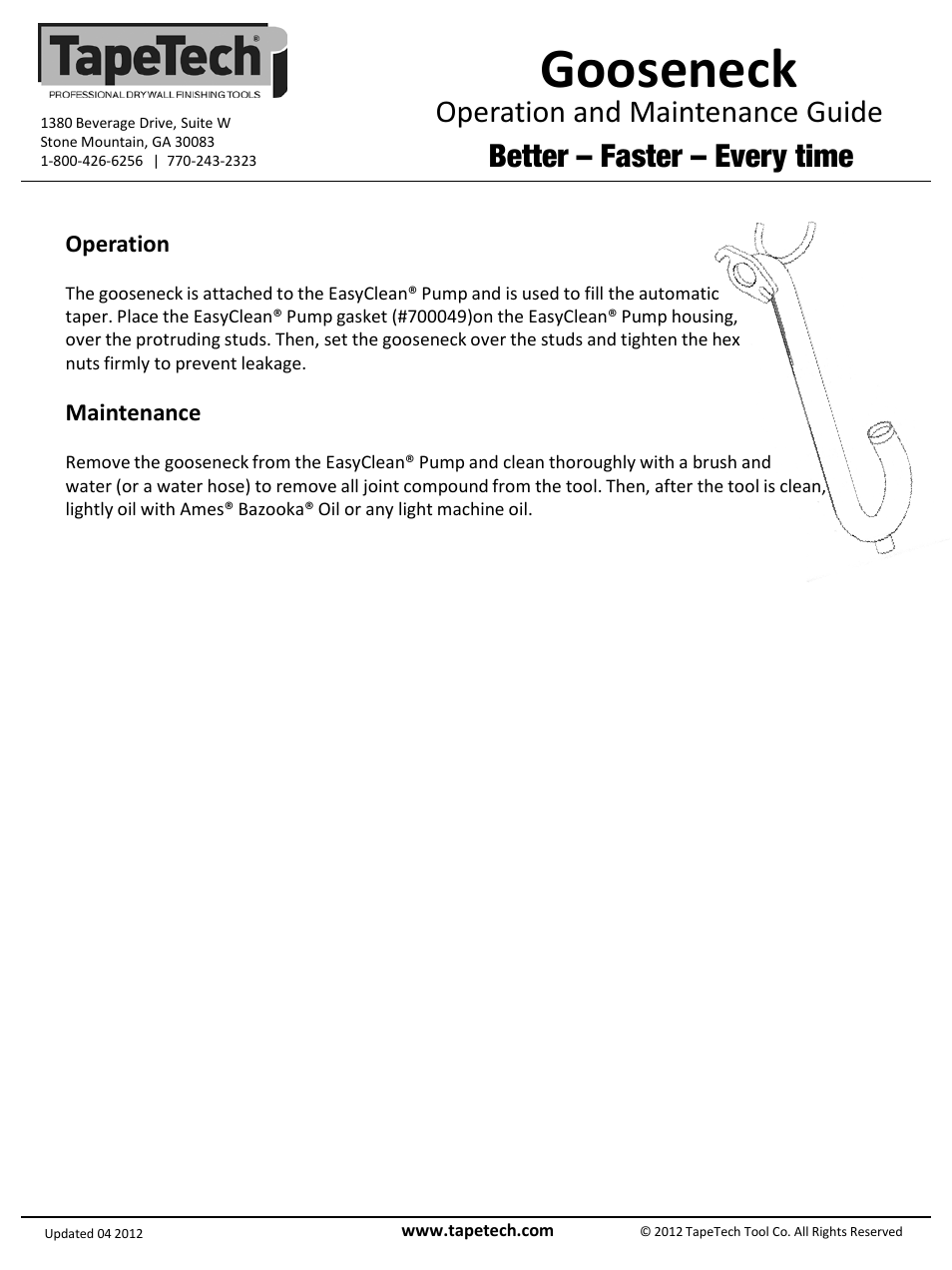 Slide number 2, Gooseneck, Operation and maintenance guide | Better – faster – every time | TapeTech 85T Gooseneck Adapter User Manual | Page 2 / 2