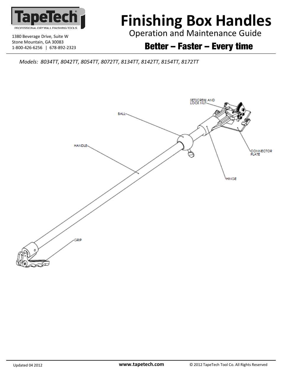 TapeTech 8142TT Finishing Box Handle User Manual | 2 pages