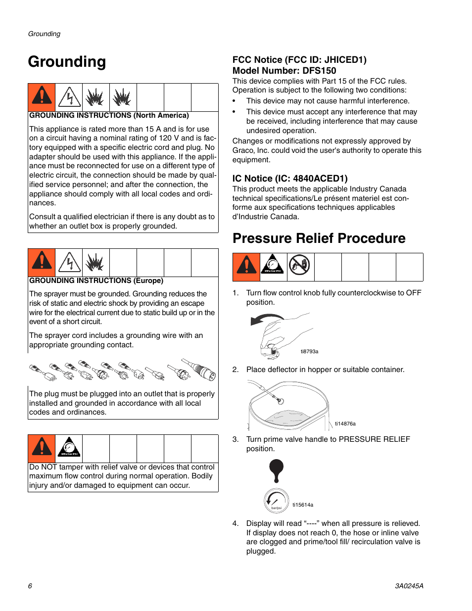 Grounding, Pressure relief procedure | TapeTech CFFULL Cont. Flow Full Bundle User Manual | Page 6 / 32