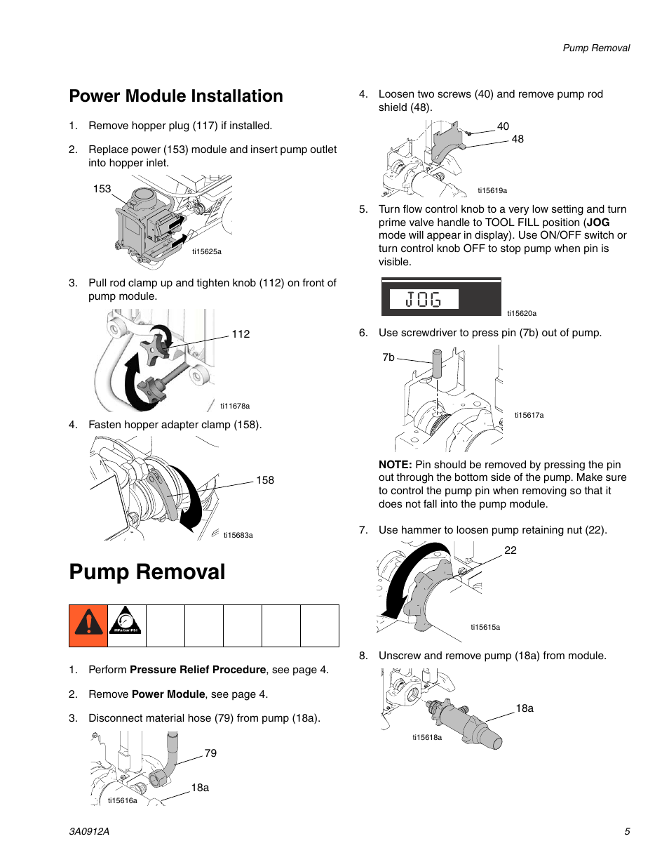 Power module installation, Pump removal | TapeTech CTPMP Bazooka Continuous Flow Pump Repair User Manual | Page 5 / 12