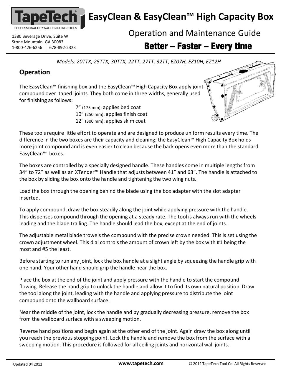 Slide number 3, Easyclean & easyclean™ high capacity box, Operation and maintenance guide | Better – faster – every time, Operation | TapeTech 27TT EasyClean User Manual | Page 3 / 4