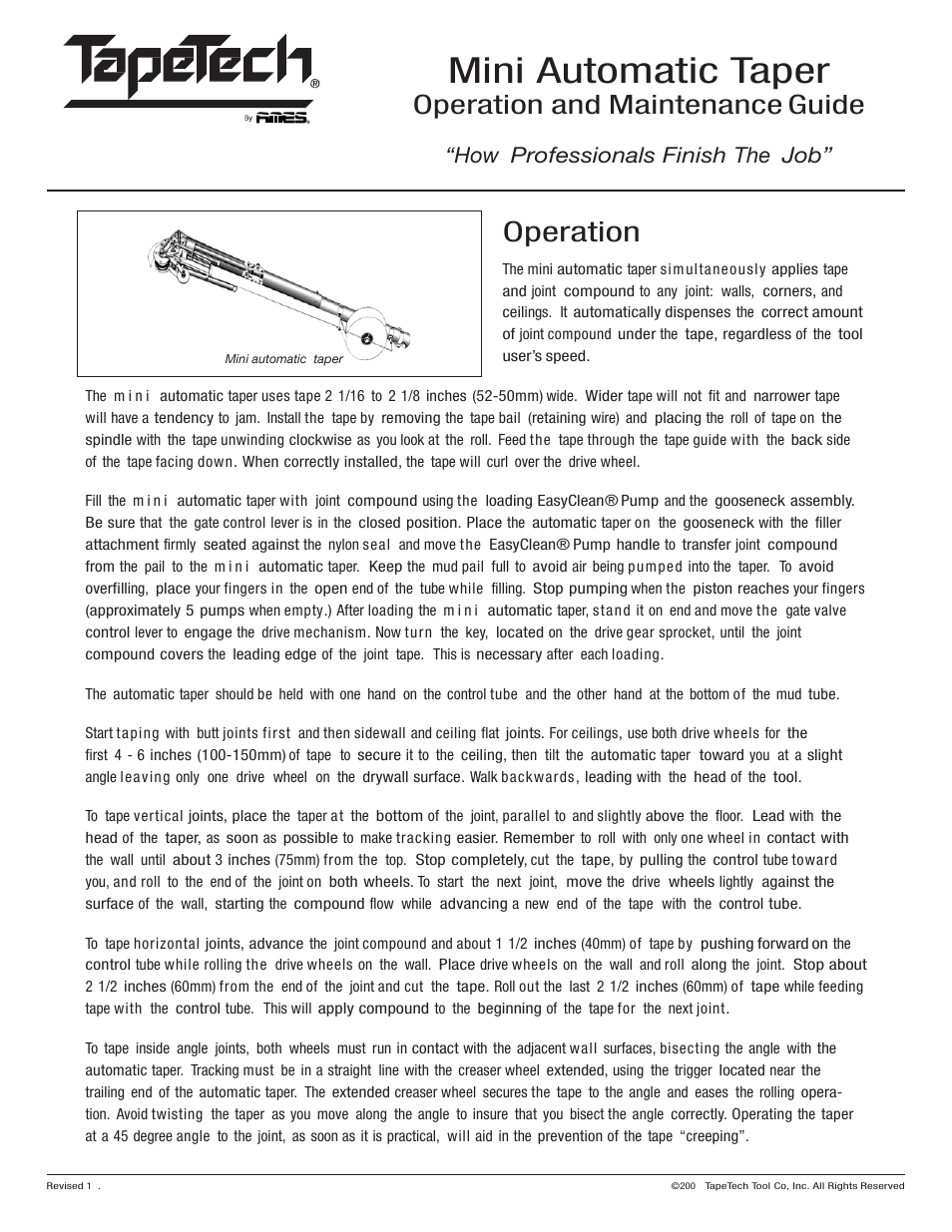 TapeTech 03TT Mini Automatic Taper User Manual | 2 pages