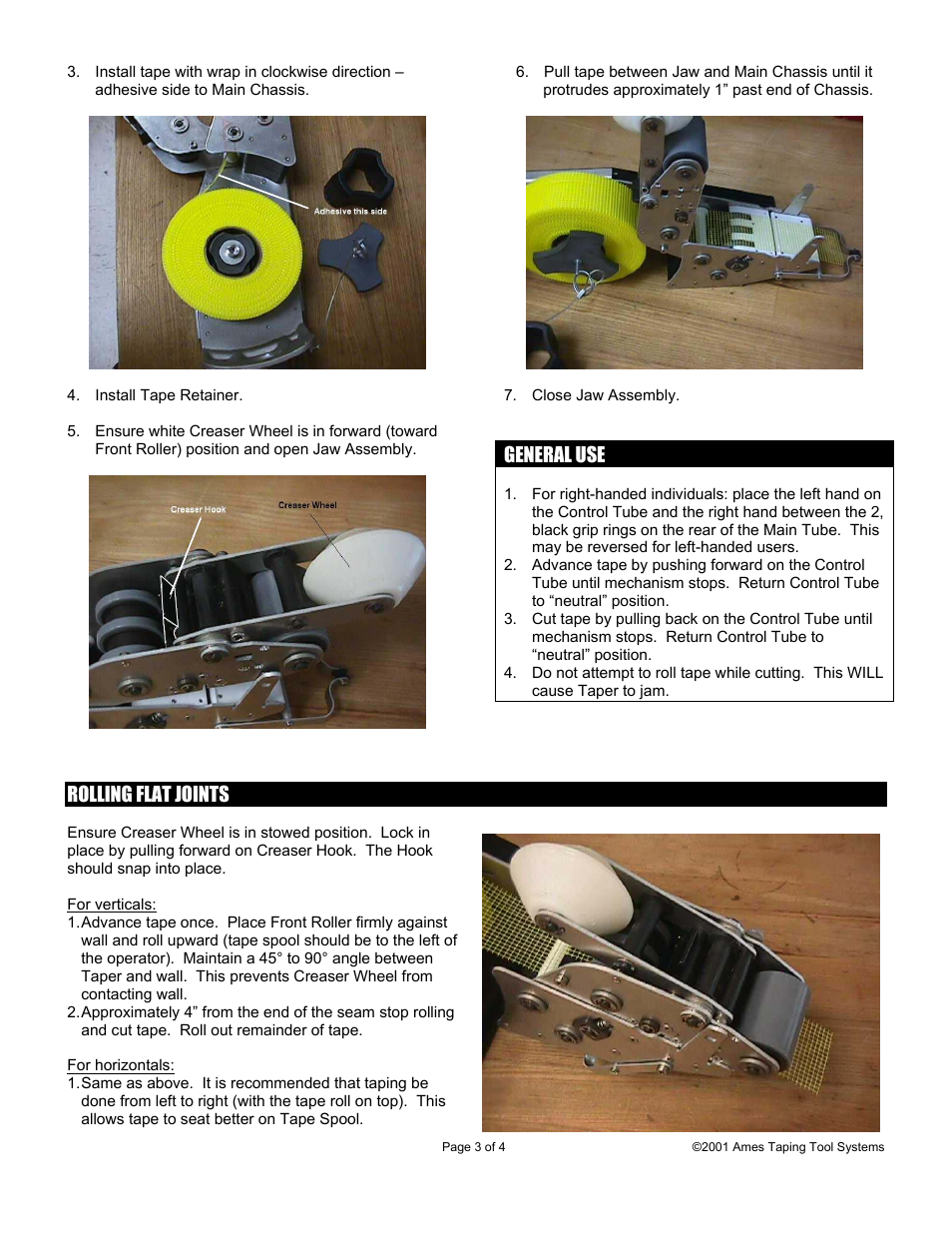 General use, Rolling flat joints | TapeTech 12TT Monster Mesh Taper User Manual | Page 3 / 8