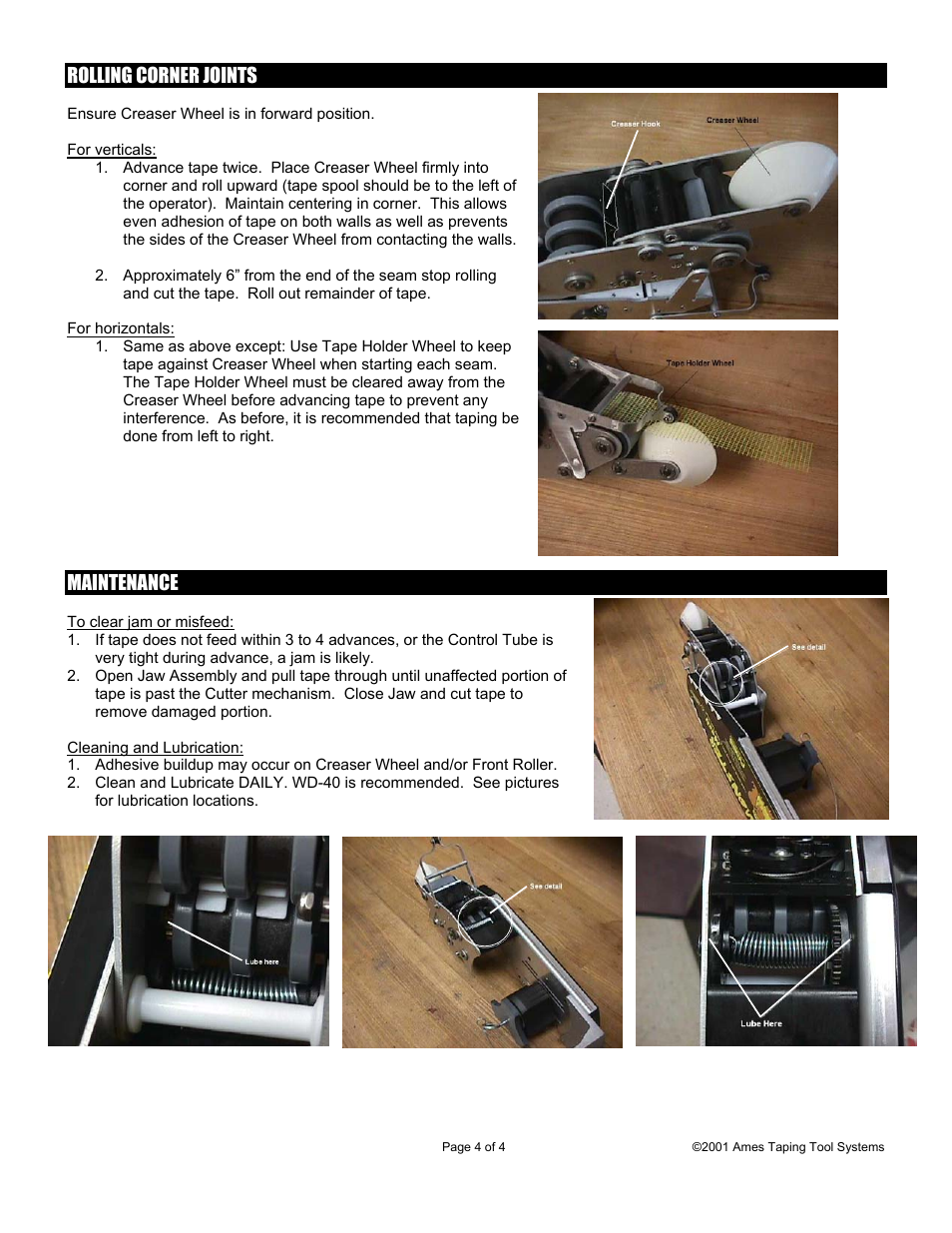 Rolling corner joints, Maintenance | TapeTech 12TT Monster Mesh Taper User Manual | Page 4 / 8