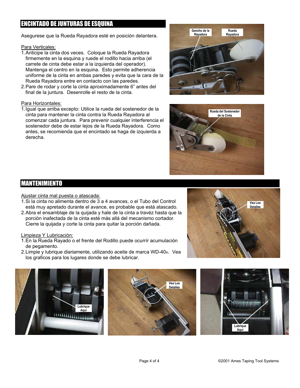 Encintado de junturas de esquina, Mantenimiento | TapeTech 12TT Monster Mesh Taper User Manual | Page 8 / 8