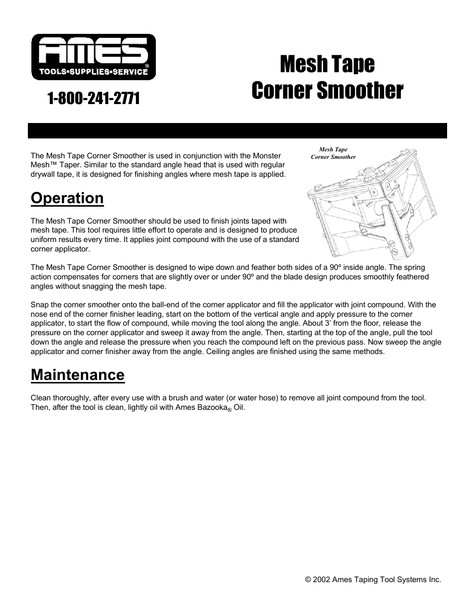 TapeTech 13TT Corner Smoother User Manual | 2 pages