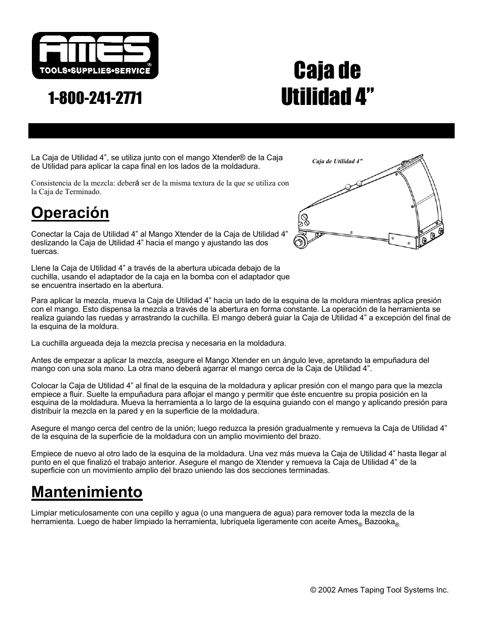 Caja de utilidad 4, Operación, Mantenimiento | TapeTech 18TT Utility Box User Manual | Page 2 / 2