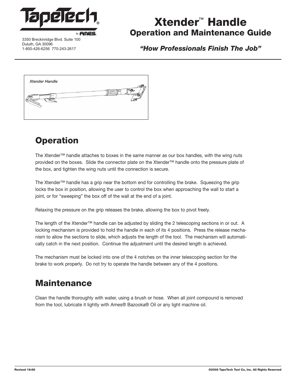 TapeTech 88TT Xtender Handle User Manual | 2 pages