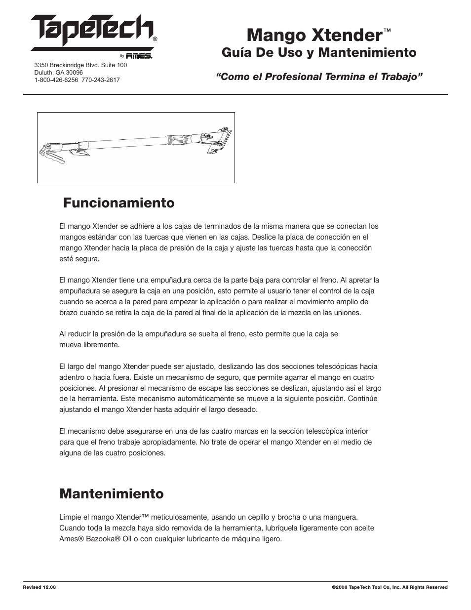 Mango xtender, Encintadora automática guía de uso y mantenimiento, Funcionamiento | Mantenimiento, Guía de uso y mantenimiento, Roll with the gold | TapeTech 88TT Xtender Handle User Manual | Page 2 / 2