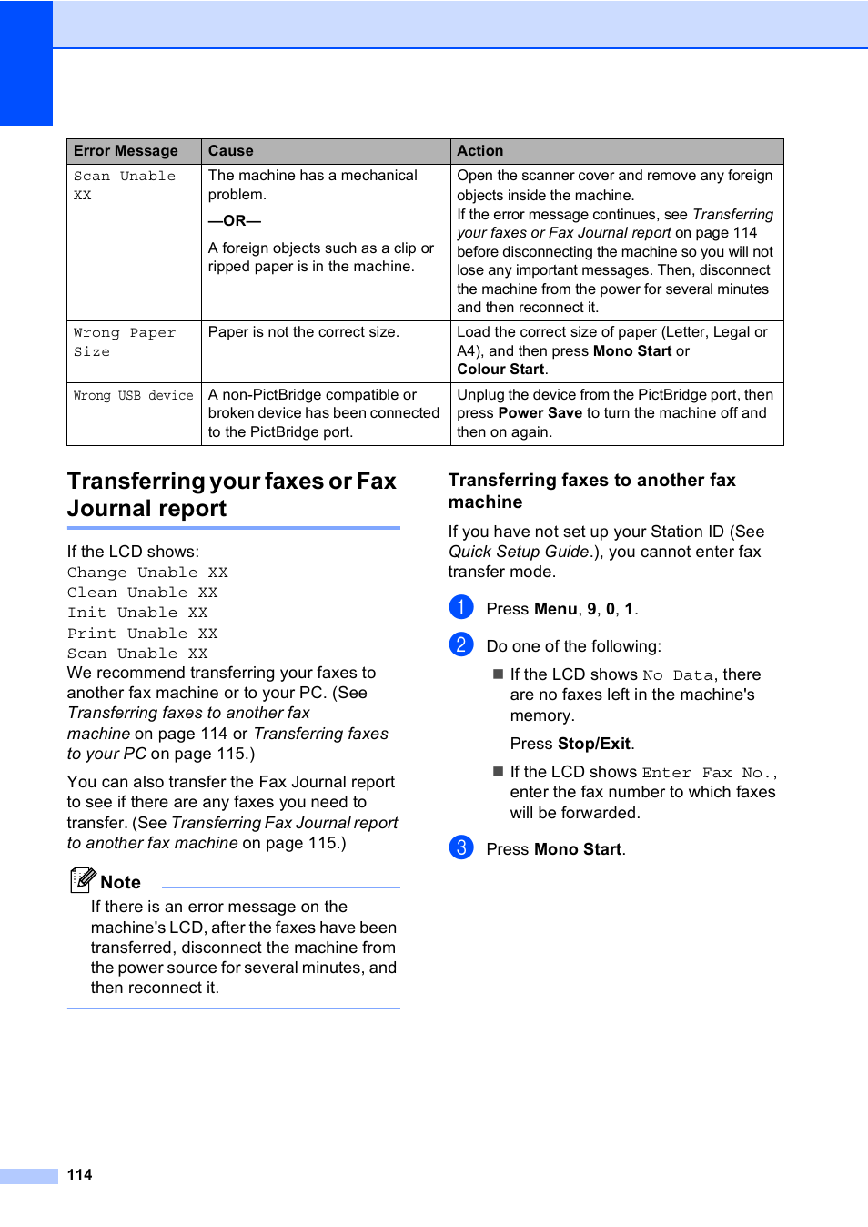 Transferring your faxes or fax journal report, Transferring faxes to another fax machine | Brother MFC-5860CN User Manual | Page 124 / 168
