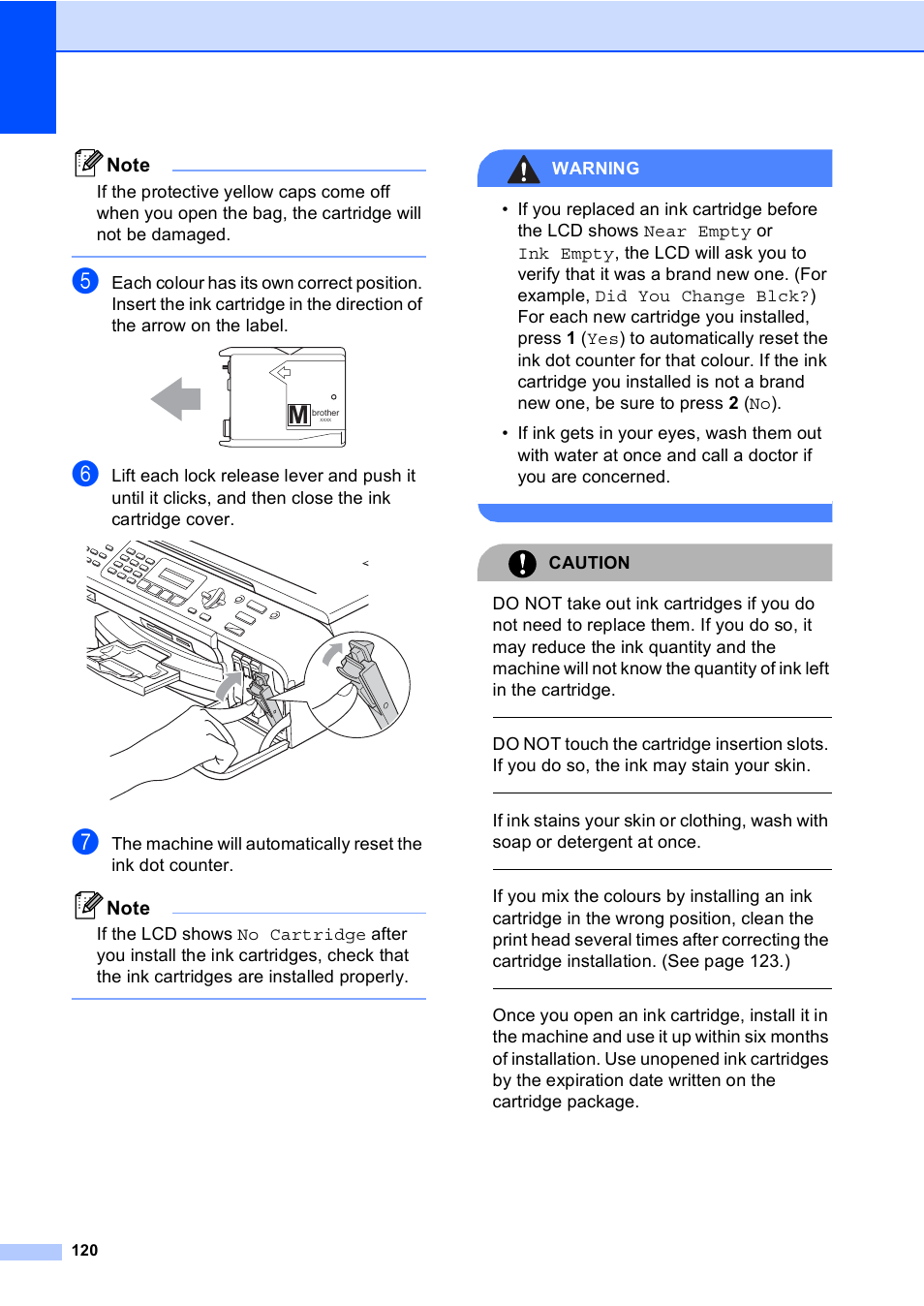 Warning, Caution | Brother MFC-5860CN User Manual | Page 130 / 168