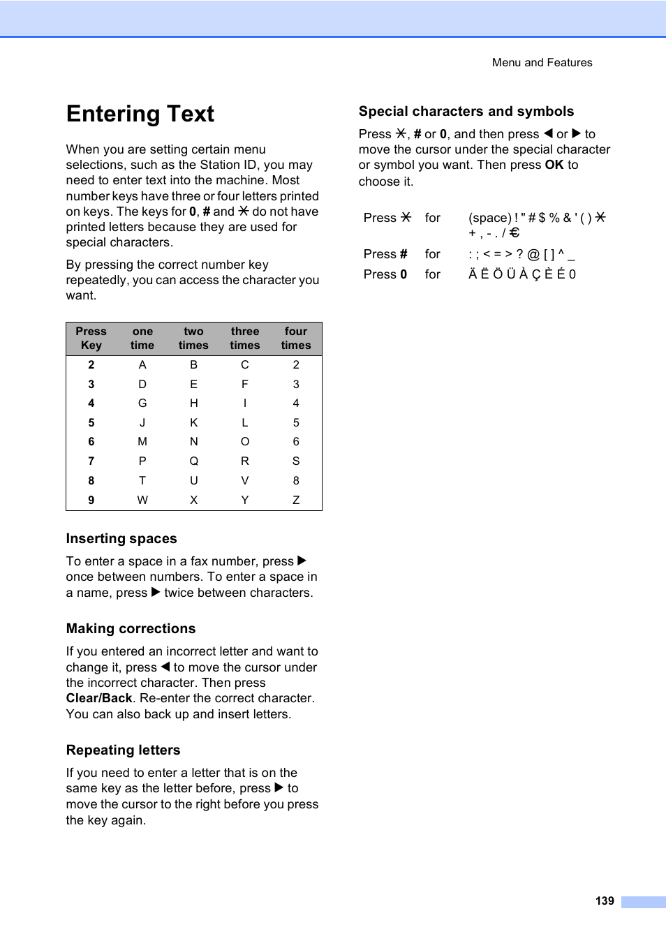 Entering text | Brother MFC-5860CN User Manual | Page 149 / 168