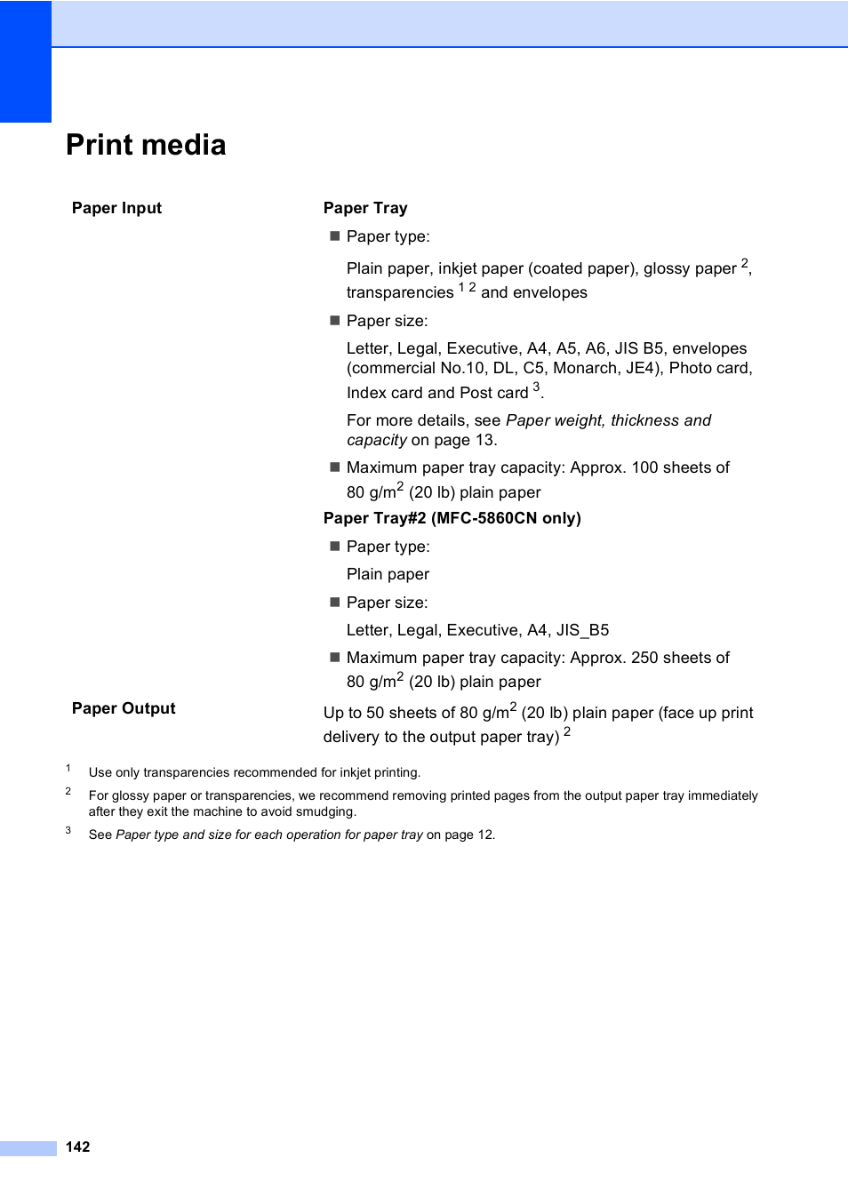 Print media | Brother MFC-5860CN User Manual | Page 152 / 168