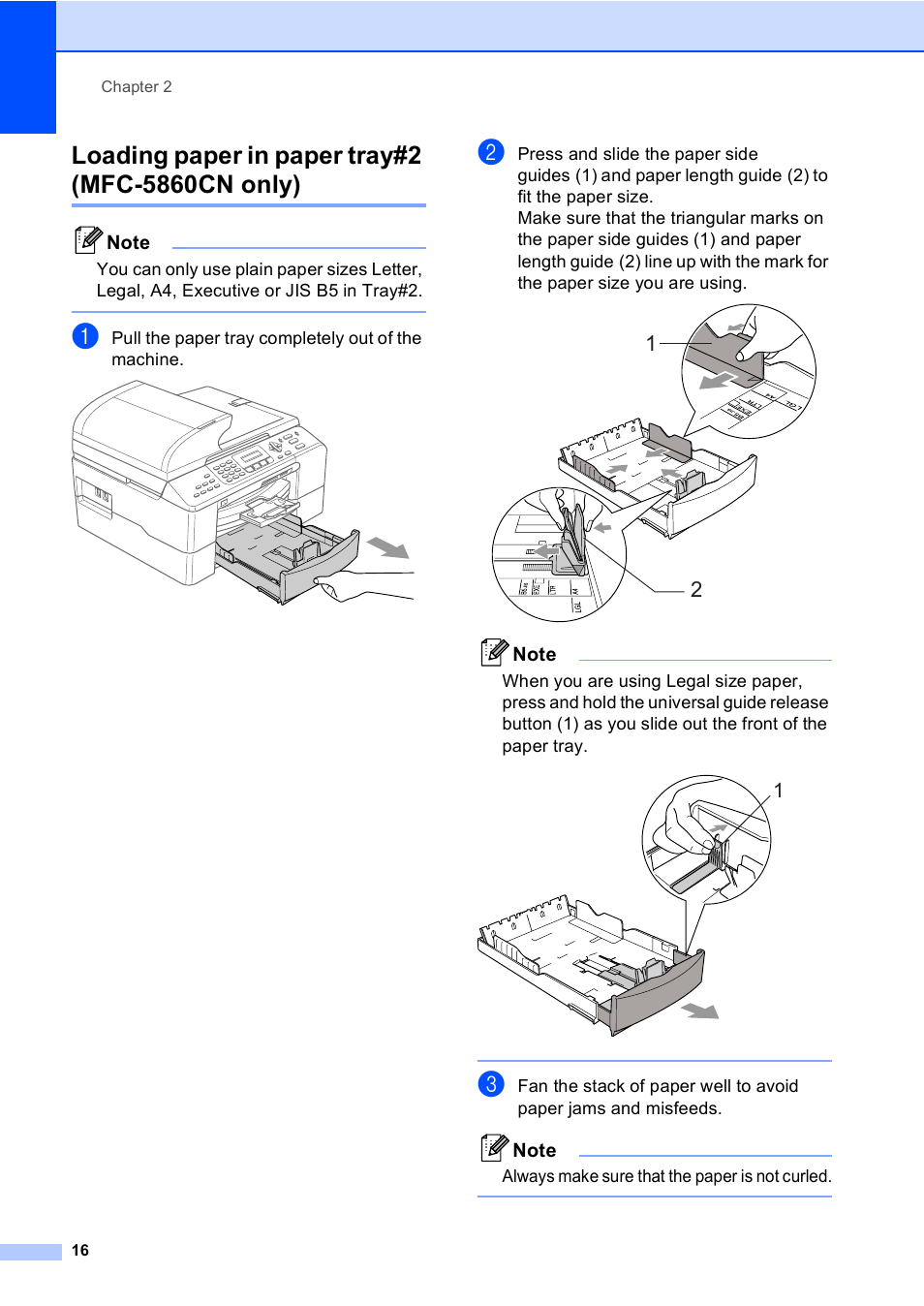 Loading paper in paper tray#2 (mfc-5860cn only) | Brother MFC-5860CN User Manual | Page 26 / 168