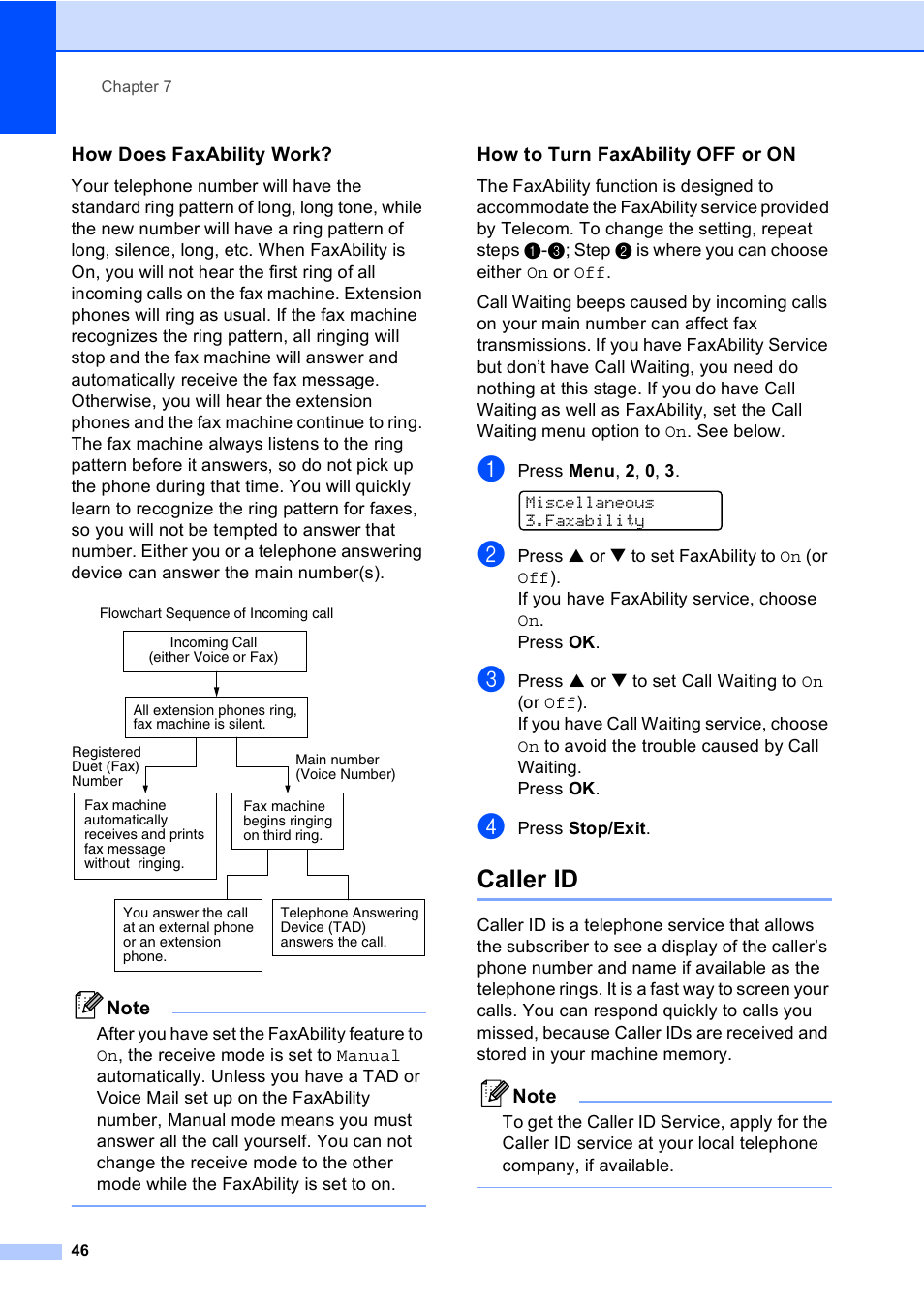 How does faxability work, How to turn faxability off or on, Caller id | Brother MFC-5860CN User Manual | Page 56 / 168
