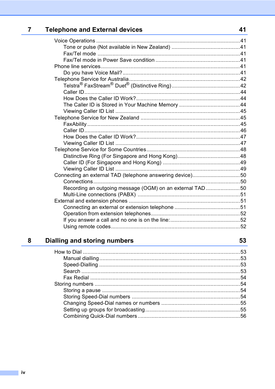 7telephone and external devices 41, 8dialling and storing numbers 53 | Brother MFC-5860CN User Manual | Page 6 / 168
