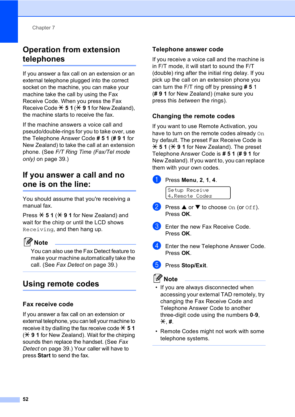 Operation from extension telephones, If you answer a call and no one is on the line, Using remote codes | Fax receive code, Telephone answer code, Changing the remote codes | Brother MFC-5860CN User Manual | Page 62 / 168