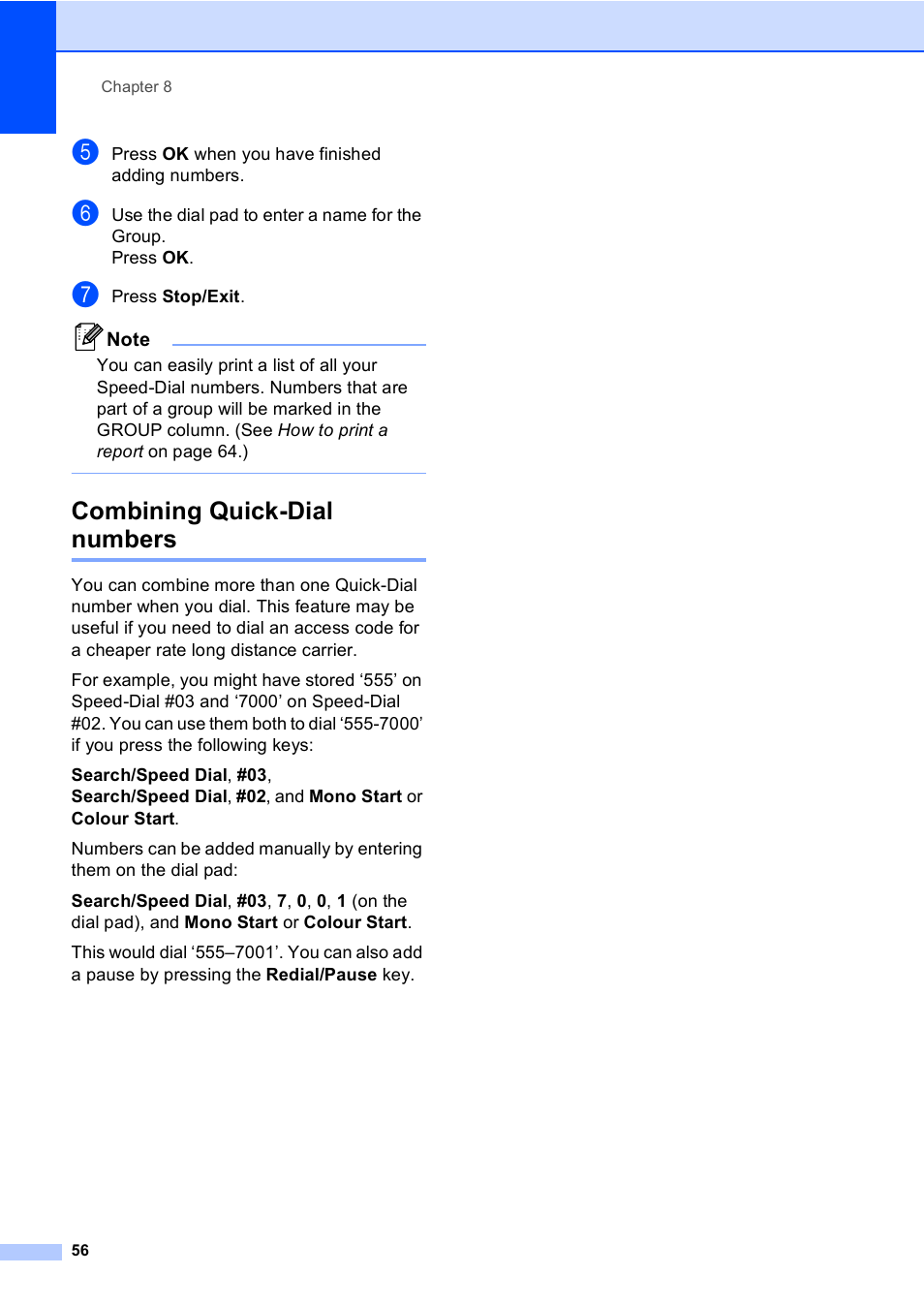 Combining quick-dial numbers | Brother MFC-5860CN User Manual | Page 66 / 168