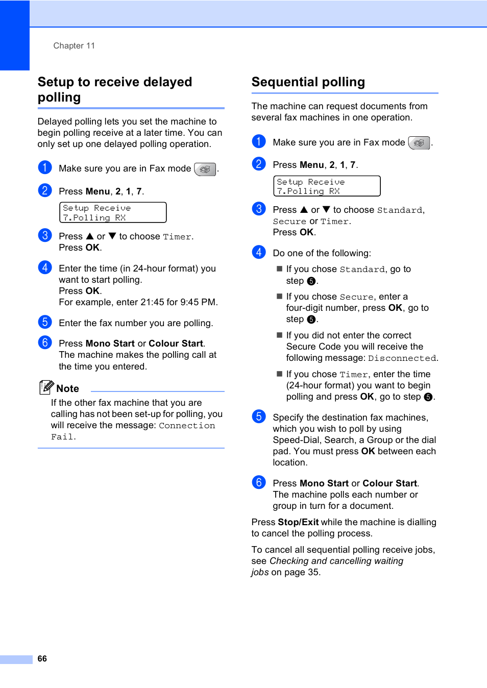 Setup to receive delayed polling, Sequential polling | Brother MFC-5860CN User Manual | Page 76 / 168