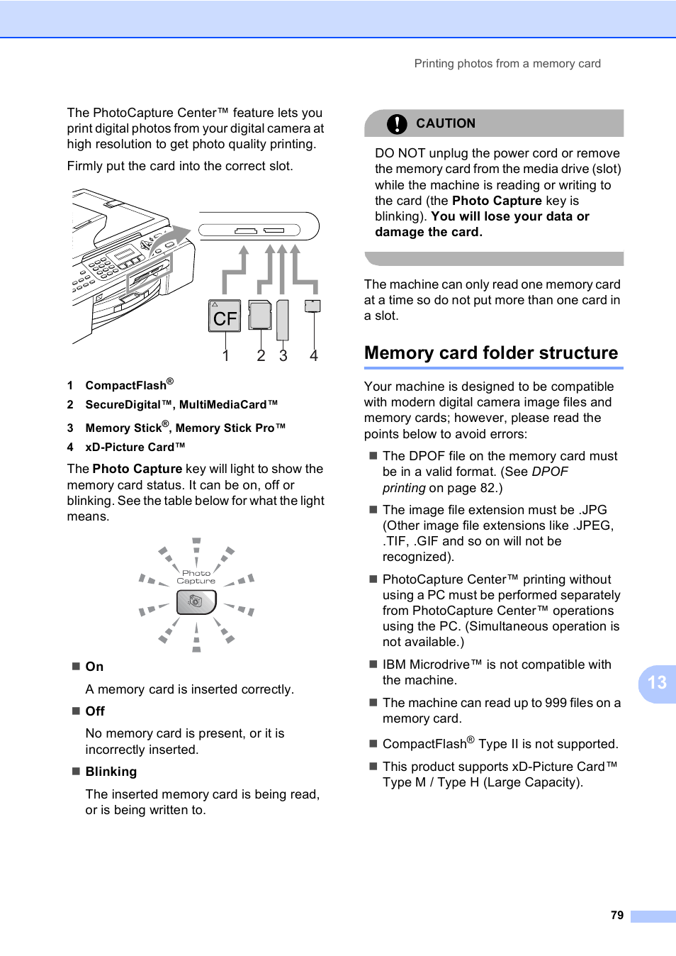 Memory card folder structure | Brother MFC-5860CN User Manual | Page 89 / 168