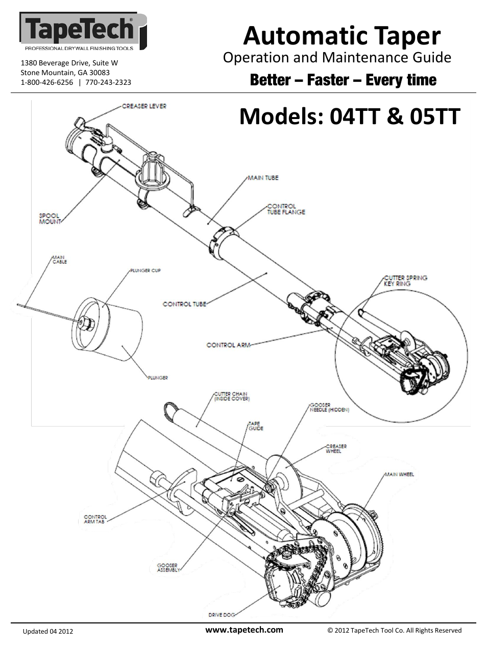 Slide number 2, Automatic taper, Models: 04tt & 05tt | Operation and maintenance guide, Better – faster – every time | TapeTech 05TT Automatic Taper User Manual | Page 2 / 4