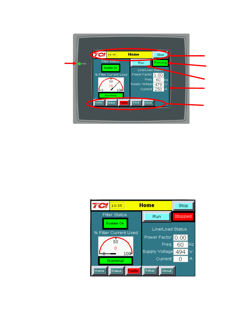 Initialization, Hmi screens, Home screen | TCI HGA Manual User Manual | Page 76 / 105