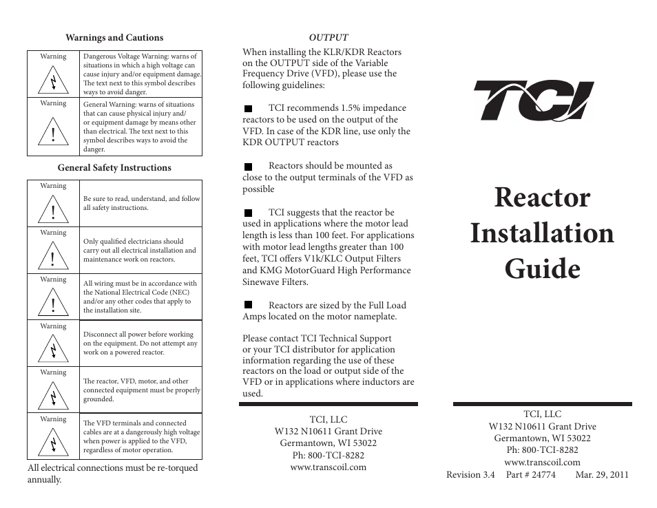 TCI Reactor User Manual | 2 pages