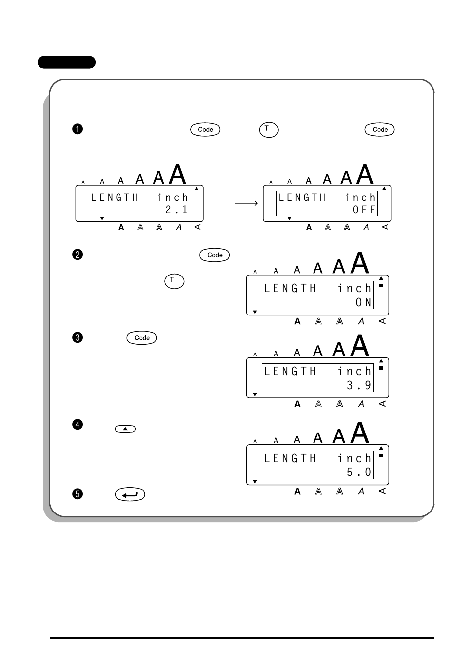 66 example to select a label length of 5, Release, Press until 5.0 is displayed | Press | Brother 1810 User Manual | Page 70 / 139