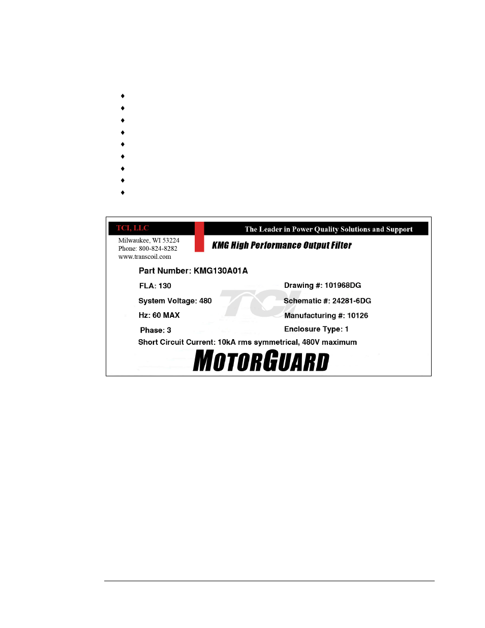 Nameplate data | TCI KMG User Manual | Page 10 / 44