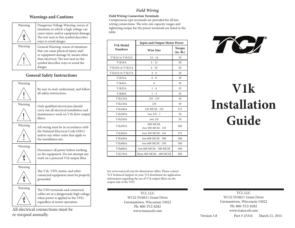 TCI V1k User Manual | 2 pages