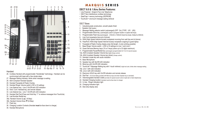 Dect 6.0 & 1.8, Series features | Telematrix 9600 Series User Manual | Page 2 / 8