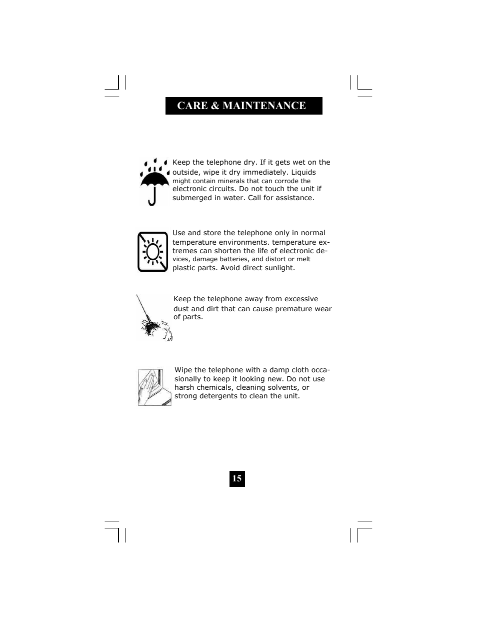 Care & maintenance | Telematrix 3300TRM User Manual | Page 16 / 19