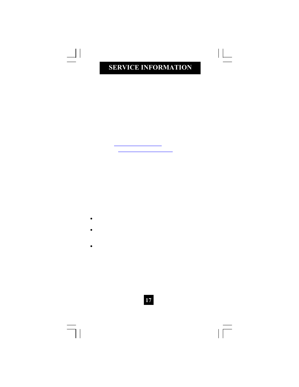 Service information | Telematrix 3302TRM User Manual | Page 18 / 20