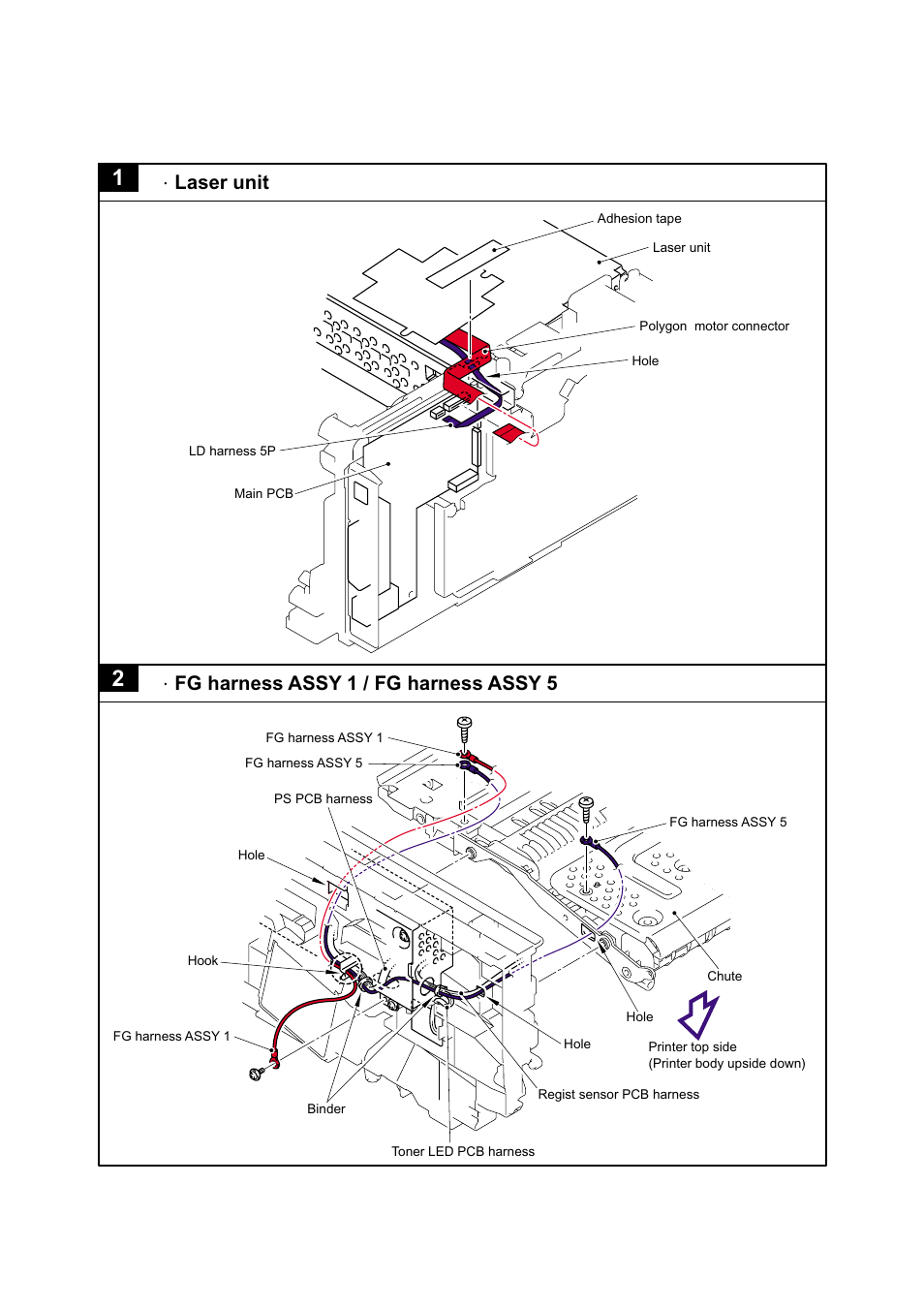 40 harness routing, 40 harness routing -70, Laser unit | Fg harness assy 1 / fg harness assy 5 | Brother Facsimile Equipment MFC7420 User Manual | Page 141 / 327