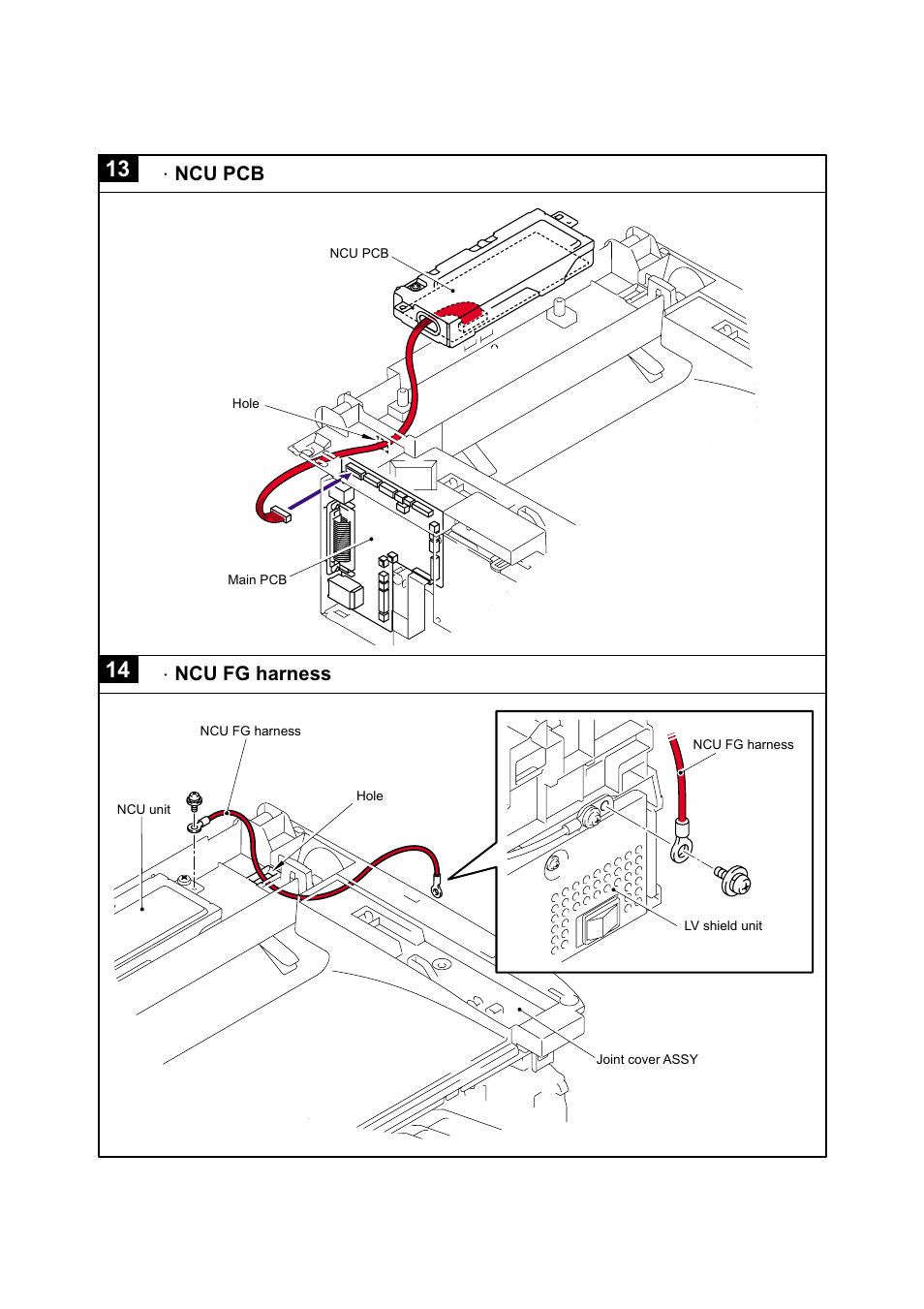 Ncu pcb, Ncu fg harness | Brother Facsimile Equipment MFC7420 User Manual | Page 147 / 327