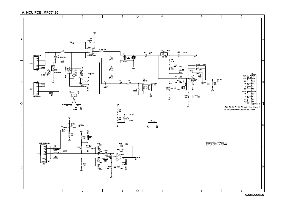 A. ncu pcb: mfc7420 (u.s.a. and canada models), Ncu pcb: mfc7420 (u.s.a. and canada models) | Brother Facsimile Equipment MFC7420 User Manual | Page 321 / 327