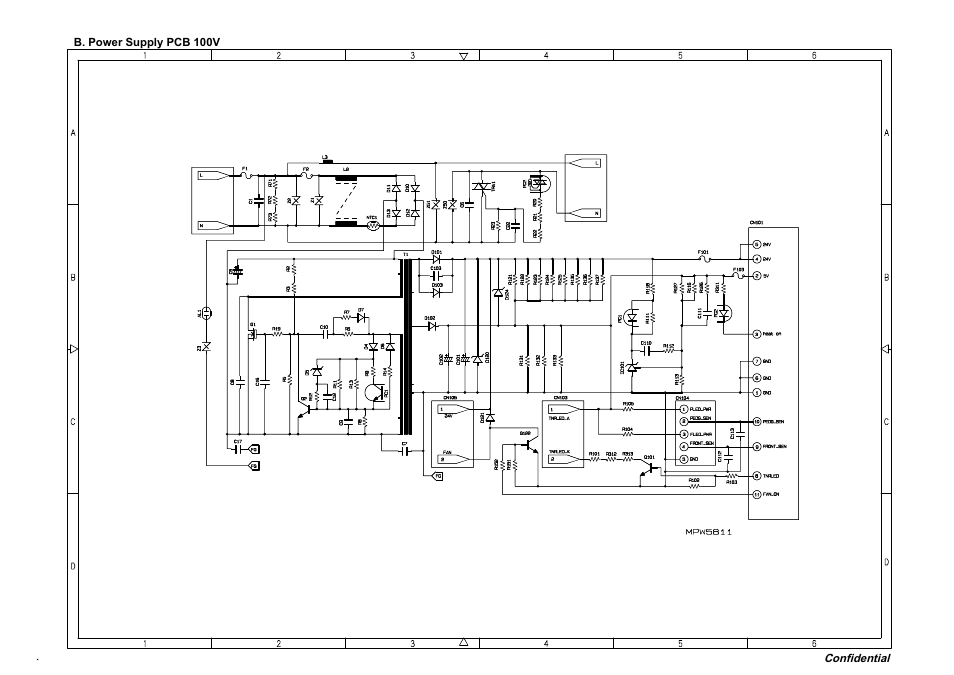 Power supply pcb 100v (u.s.a. and canada models) | Brother Facsimile Equipment MFC7420 User Manual | Page 325 / 327