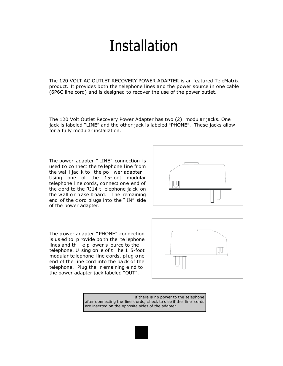 120v ac outlet recovery power adapter (provided) | Telematrix SP200 User Manual | Page 11 / 33