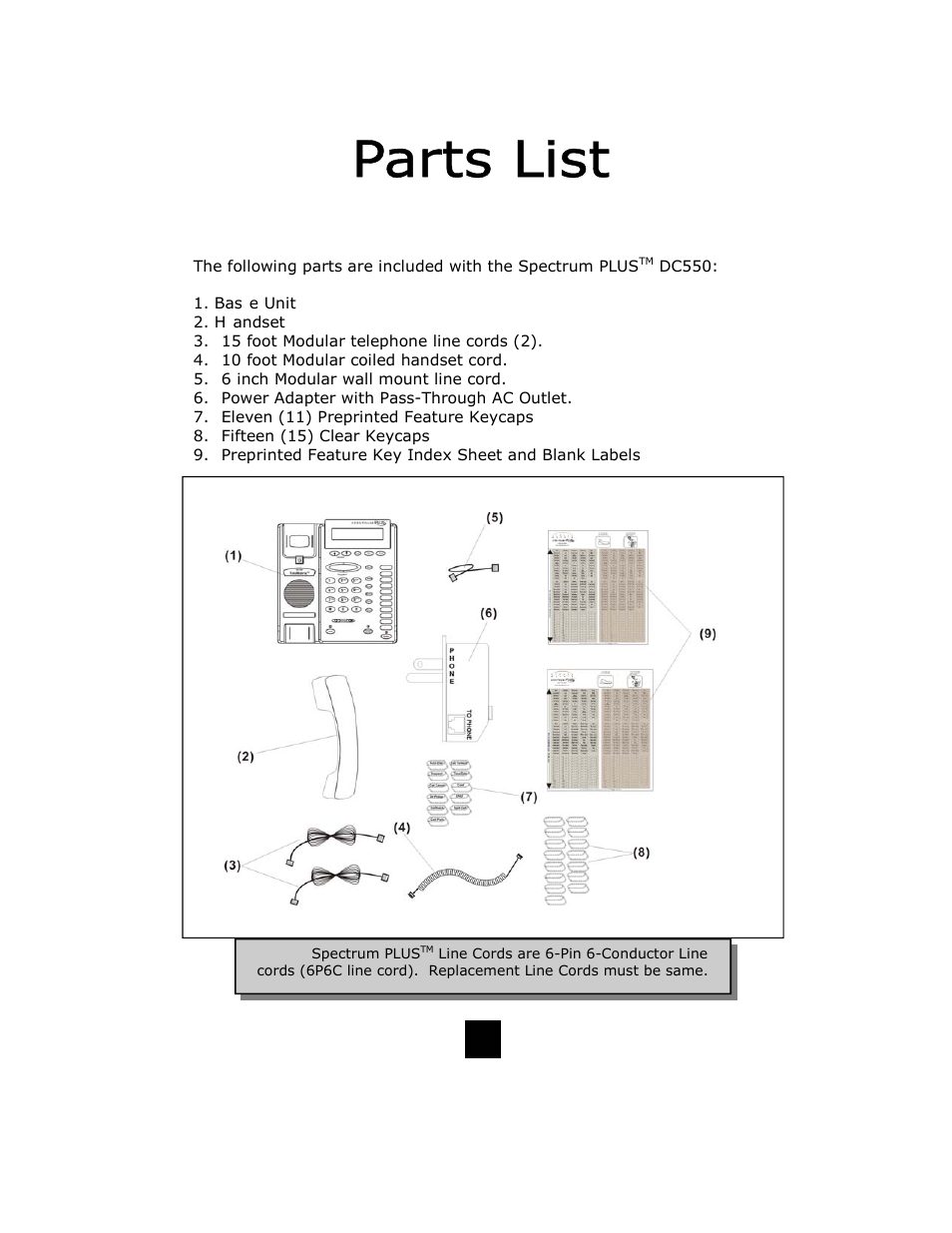 Parts check list | Telematrix DC550 User Manual | Page 10 / 43