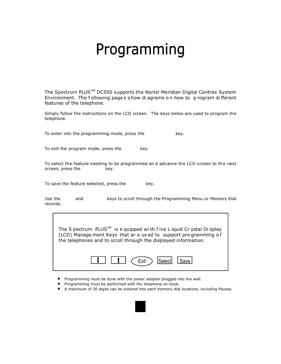 Programming keys, Save, Select exit | Telematrix DC550 User Manual | Page 16 / 43