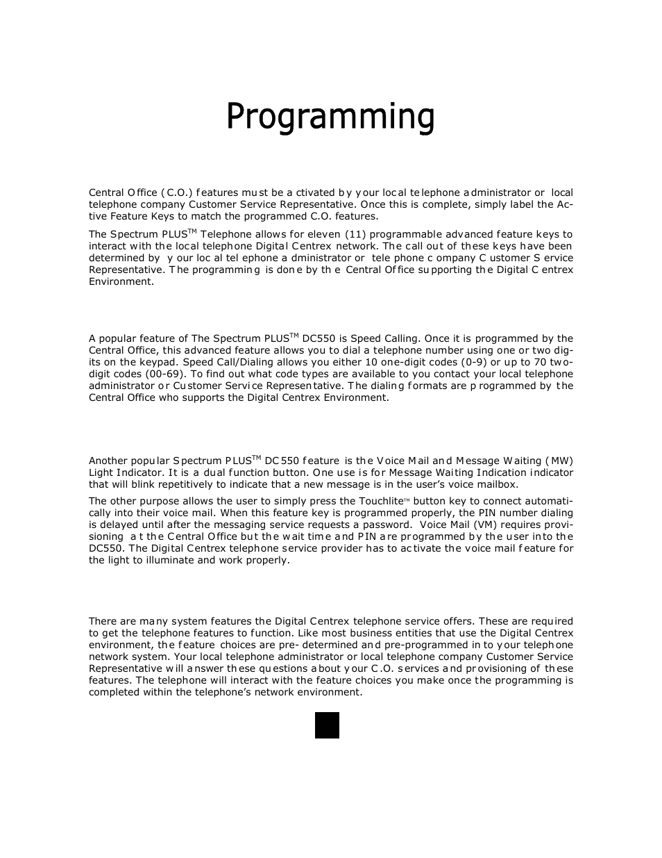Programming the speed call / dial feature key, Programming central office (c.o.) features, Programming other system features | Telematrix DC550 User Manual | Page 18 / 43