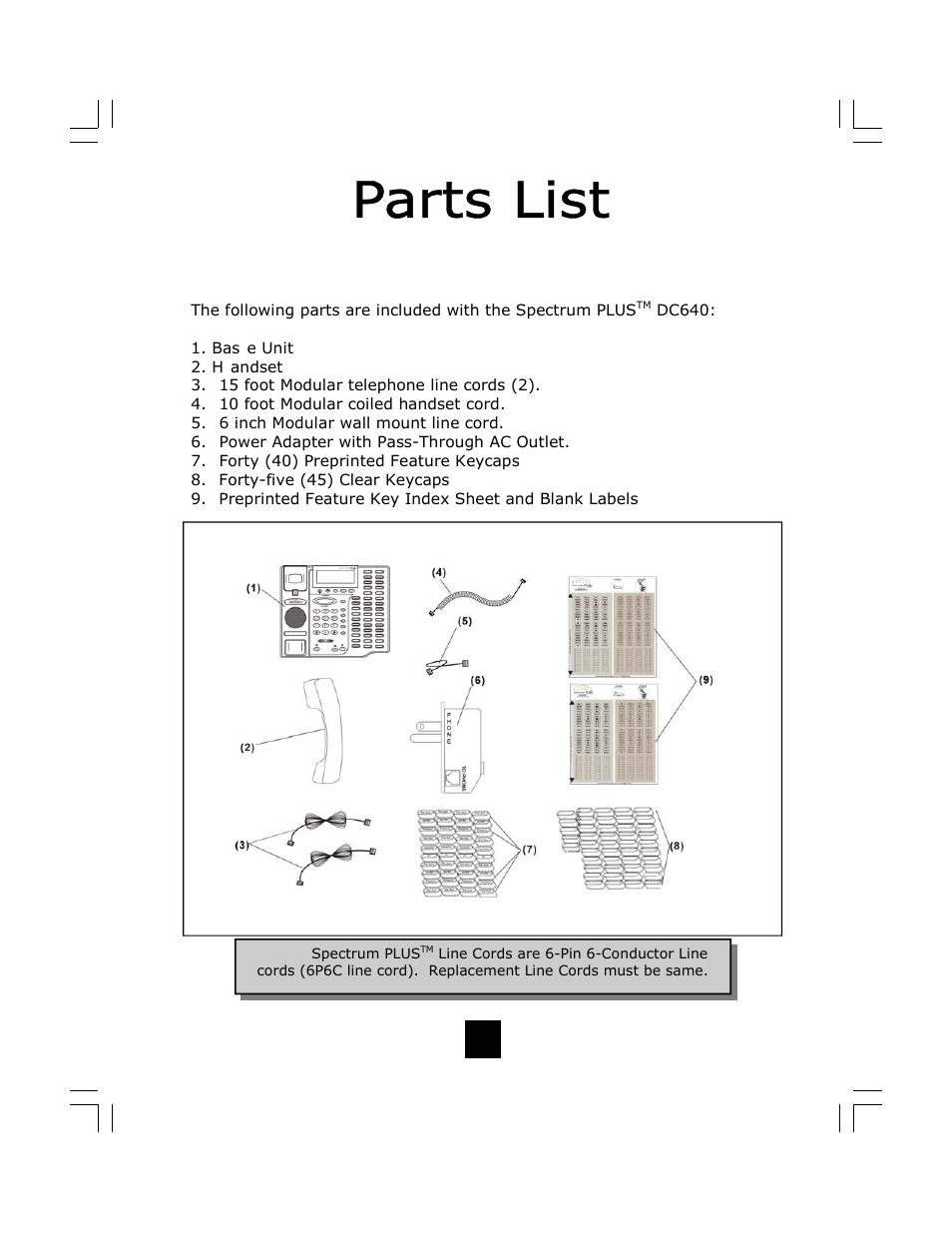 Parts check list | Telematrix DC640 User Manual | Page 10 / 42