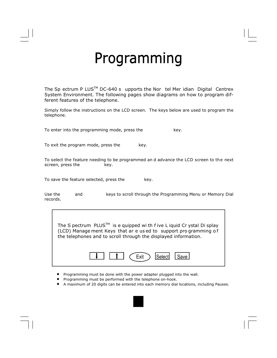 Programming keys, Save, Select exit | Telematrix DC640 User Manual | Page 15 / 42